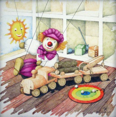 Printmaking titled "Toys-C 01" by Sergio Milani, Original Artwork, Digital Photography Mounted on Wood Panel