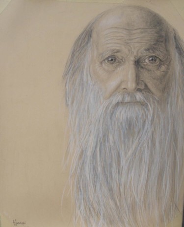 Drawing titled "Old Man Head" by Ujvarosi, Original Artwork, Graphite