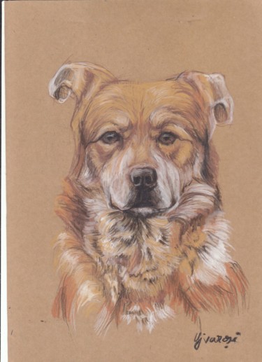 Drawing titled "Dog Portrait" by Ujvarosi, Original Artwork, Pastel