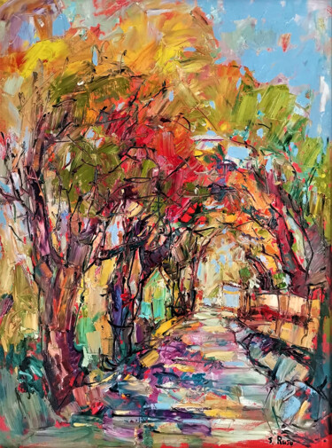 "L'allée" Peinture intitulée ""L'allée"" par Sergiu Rusu, Œuvre d'art originale, Huile Monté sur Châssis