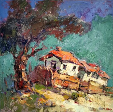 Painting titled ""Vieillesse maisonn…" by Sergiu Rusu, Original Artwork, Oil Mounted on Wood Stretcher frame