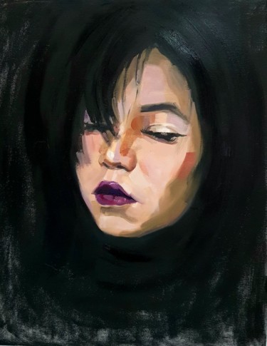 Painting titled "Shrouded" by Sergiu Moise, Original Artwork, Oil Mounted on Wood Stretcher frame