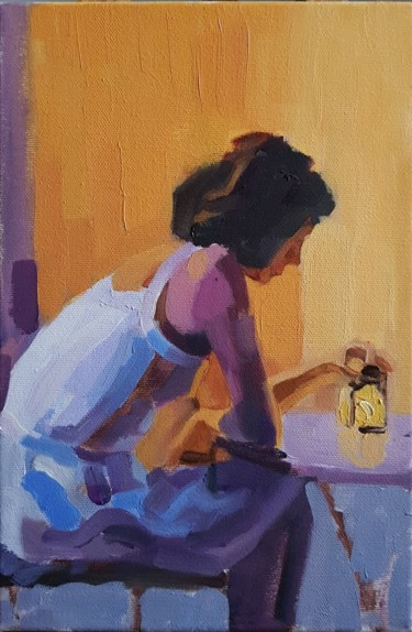 Painting titled "Awaiting" by Sergiu Moise, Original Artwork, Oil