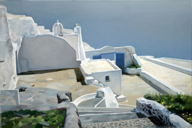 Painting titled "houses in santorini" by Sergiy Oleksa, Original Artwork, Oil