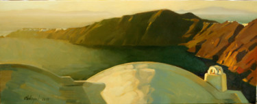 Painting titled "sunset in santorini" by Sergiy Oleksa, Original Artwork, Oil