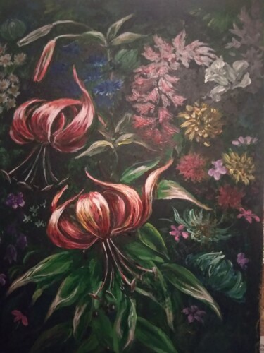 Peinture intitulée "Вечерние лилии" par Sergiy Tsymbalov, Œuvre d'art originale, Acrylique