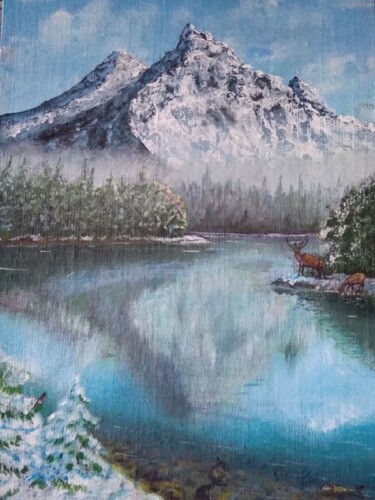 Painting titled "Mountain Lake" by Sergiy Tsymbalov, Original Artwork, Acrylic