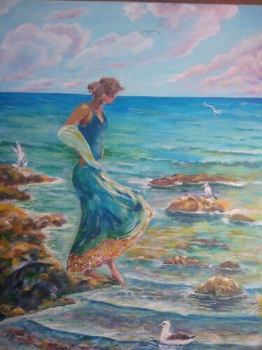 Peinture intitulée ""Fille sur le rivag…" par Sergiy Tsymbalov, Œuvre d'art originale, Acrylique