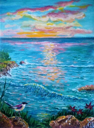 Картина под названием "Рассвет на морском…" - Sergiy Tsymbalov, Подлинное произведение искусства, Акрил