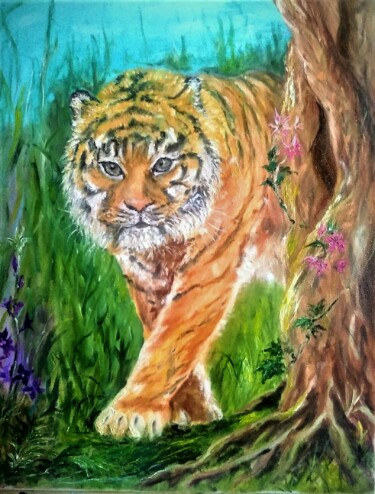 Peinture intitulée ""Тигр"" par Sergiy Tsymbalov, Œuvre d'art originale, Huile