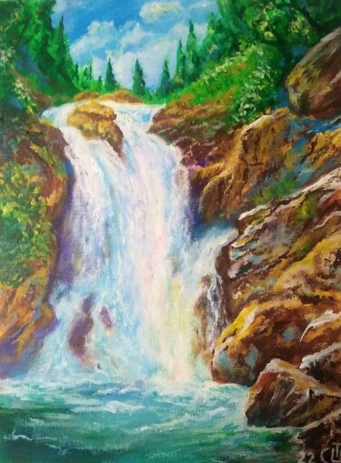 Painting titled "картина " Водопад"" by Sergiy Tsymbalov, Original Artwork, Acrylic