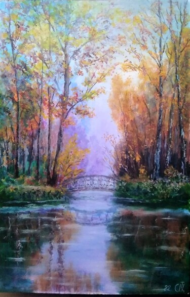 Peinture intitulée "Осенний парк" par Sergiy Tsymbalov, Œuvre d'art originale, Acrylique