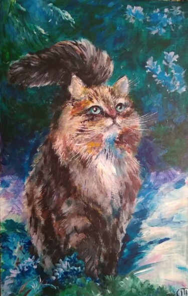 Painting titled "Tableau "Chat dans…" by Sergiy Tsymbalov, Original Artwork, Acrylic