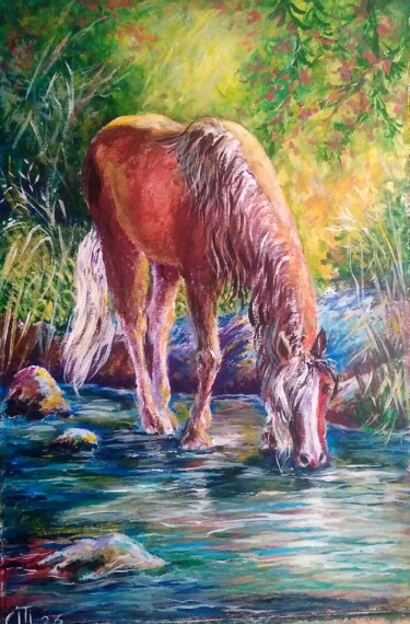 Painting titled "Tableau "Cheval boi…" by Sergiy Tsymbalov, Original Artwork, Acrylic