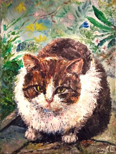 Malerei mit dem Titel "Miniature "Cat"" von Sergiy Tsymbalov, Original-Kunstwerk, Öl