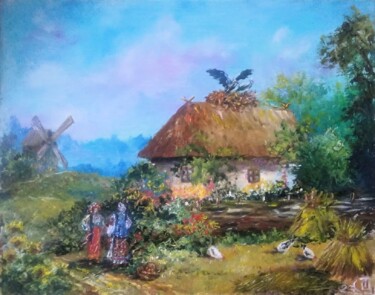 Peinture intitulée "Tableau "Village Uk…" par Sergiy Tsymbalov, Œuvre d'art originale, Huile