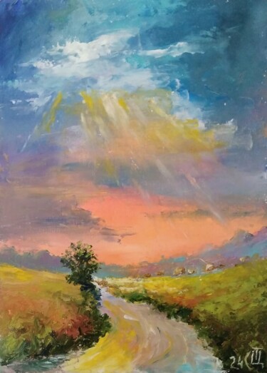 Malerei mit dem Titel "Painting "Road"" von Sergiy Tsymbalov, Original-Kunstwerk, Öl