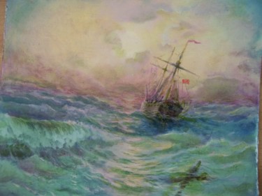 Painting titled "В шторм" by Serdzhio Sofronoff, Original Artwork, Oil