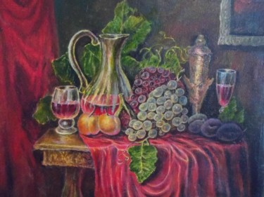 Painting titled "Натюрморт с виногра…" by Serdzhio Sofronoff, Original Artwork, Oil