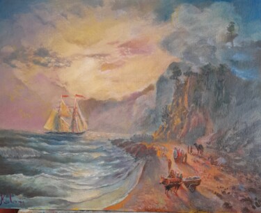 Картина под названием "На острове Крит. По…" - Серджио Софронофф, Подлинное произведение искусства, Масло Установлен на карт…