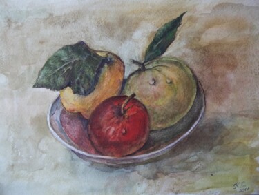 Рисунок под названием "Натюрморт с яблокам…" - Серджио Софронофф, Подлинное произведение искусства, Акварель