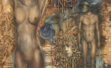 Картина под названием "Gorgona the Medusa" - Serg Louki, Подлинное произведение искусства, Акварель