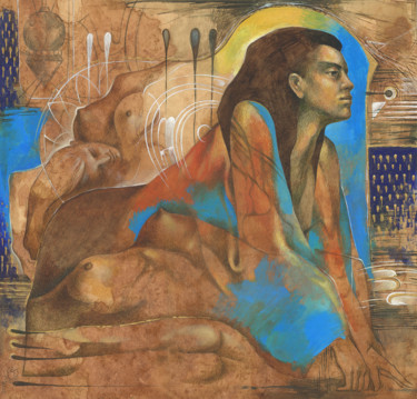 Peinture intitulée "Magnificent Sphinx" par Serg Louki, Œuvre d'art originale, Tempera