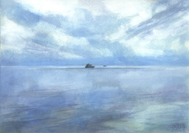 Painting titled "Queit Sea" by Serg Louki, Original Artwork, Watercolor