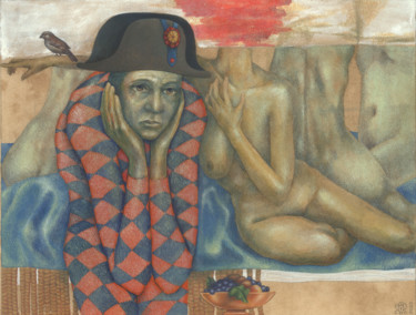 Pintura intitulada "Harlequin" por Serg Louki, Obras de arte originais, Têmpera