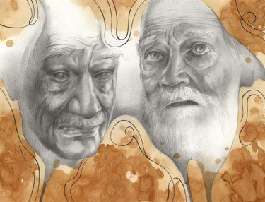 Drawing titled "Old Man Emoticons" by Serg Louki, Original Artwork, Pencil