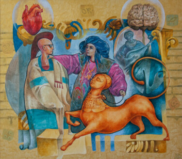Peinture intitulée "Walk with the Sphinx" par Serg Louki, Œuvre d'art originale, Aquarelle