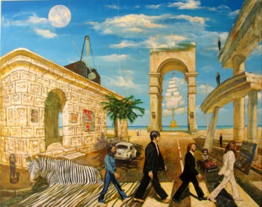 Malerei mit dem Titel "Zebra , Beatles and…" von Serg  Roy, Original-Kunstwerk, Öl