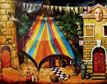 Painting titled "The Circus City" by Serg  Roy, Original Artwork, Oil
