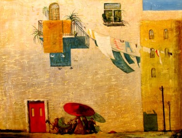 Malerei mit dem Titel "THE RED HAT AND THE…" von Serg  Roy, Original-Kunstwerk, Öl
