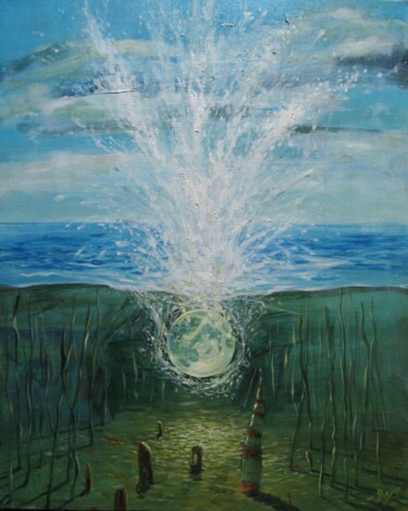 Painting titled "FALLING MOON" by Serg  Roy, Original Artwork, Acrylic
