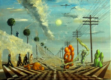 Painting titled "Telegraph road" by Serg  Roy, Original Artwork, Oil Mounted on Wood Stretcher frame