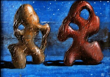 Painting titled "Two figures" by Serg  Roy, Original Artwork, Lacquer Mounted on Cardboard