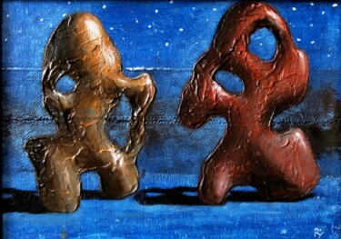 Pintura intitulada "Two figures" por Serg  Roy, Obras de arte originais, Laca Montado em Cartão