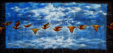 Картина под названием "FLIGHT OF GOLDEN BI…" - Serg  Roy, Подлинное произведение искусства, Масло Установлен на картон