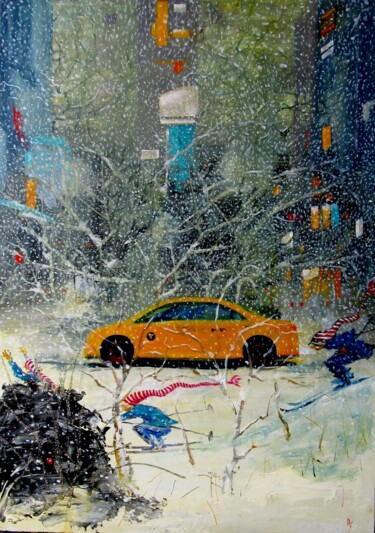Painting titled "It is snowing in Ne…" by Serg  Roy, Original Artwork, Oil