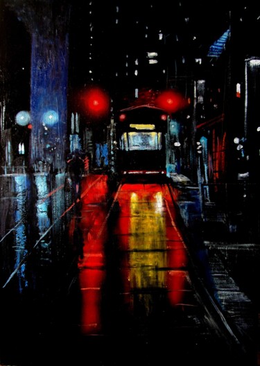 Malerei mit dem Titel "Night in the city 01" von Serg  Roy, Original-Kunstwerk, Öl