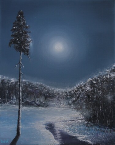 Pintura intitulada "Blinding Moon" por Serguei Borodouline, Obras de arte originais, Óleo