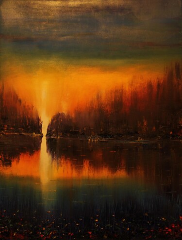 Pittura intitolato "November Pond" da Serguei Borodouline, Opera d'arte originale, Olio