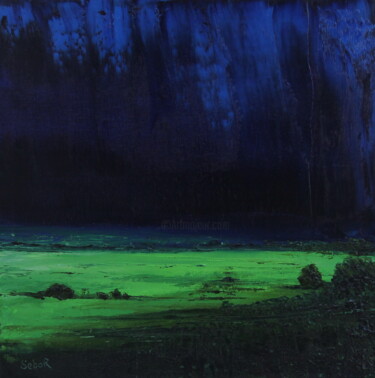Painting titled "Blue Green Night" by Serguei Borodouline, Original Artwork, Oil