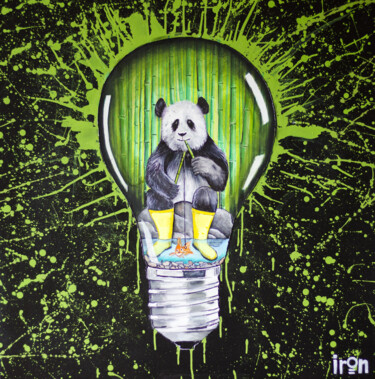 Schilderij getiteld "Panda pêcheur" door Serhat Demir Iron, Origineel Kunstwerk, Acryl