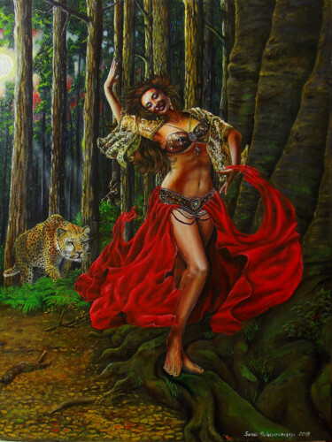 Malerei mit dem Titel "Танец для леопарда" von Serhii Belotserkovskyi, Original-Kunstwerk, Öl