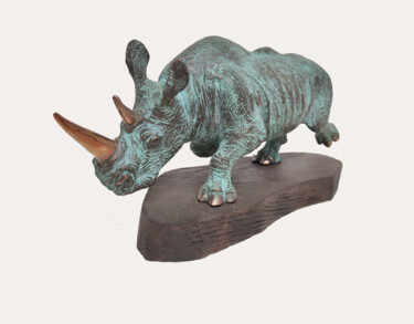 Skulptur mit dem Titel "Rhino(b)" von Serhii Brylov, Original-Kunstwerk, Bronze