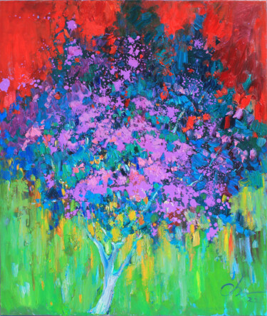 Картина под названием "Evening garden" - Serhii Cherniakovskyi, Подлинное произведение искусства, Масло Установлен на Деревя…
