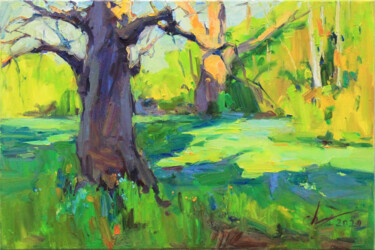 Ζωγραφική με τίτλο "Centenary oaks" από Serhii Cherniakovskyi, Αυθεντικά έργα τέχνης, Λάδι Τοποθετήθηκε στο Ξύλινο φορείο σκ…