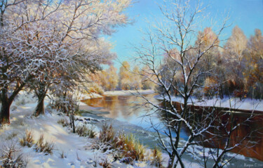 Ζωγραφική με τίτλο "Winter Day by the R…" από Serhii Kapran, Αυθεντικά έργα τέχνης, Λάδι